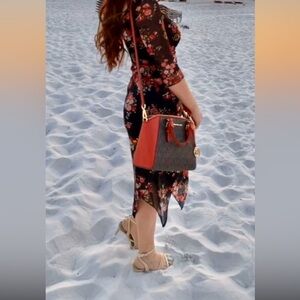 Vintage Elegant Formal Floral Black Dress with Sheer Sleeves No Tags